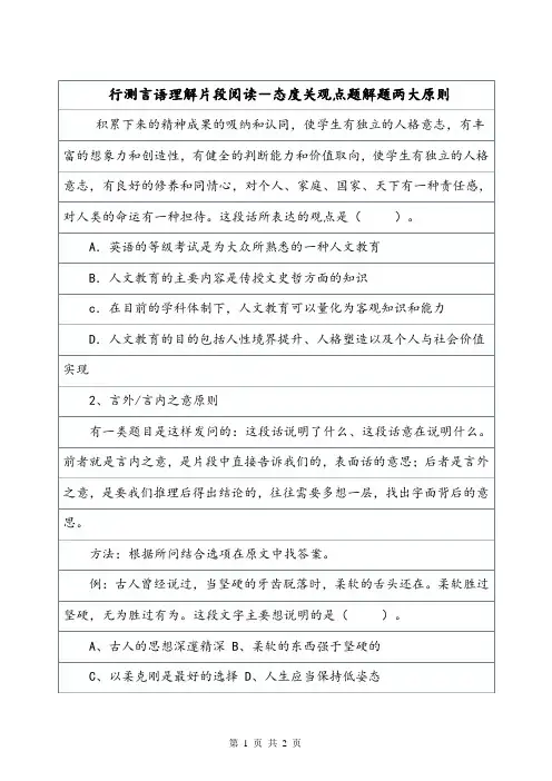 行测言语理解片段阅读-态度关观点题解题两大原则.doc