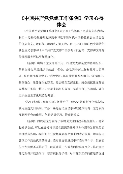 《中国共产党党组工作条例》学习心得体会