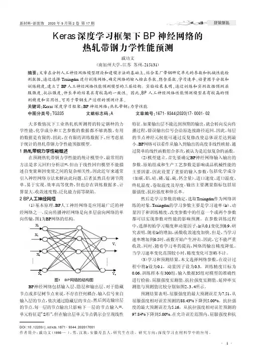 Keras深度学习框架下BP神经网络的热轧带钢力学性能预测
