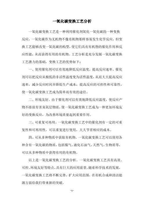 一氧化碳变换工艺分析
