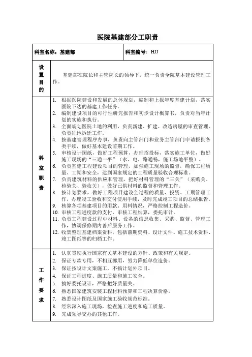 医院基建部分工职责