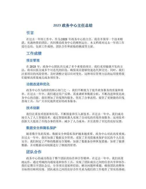 2023政务中心主任总结