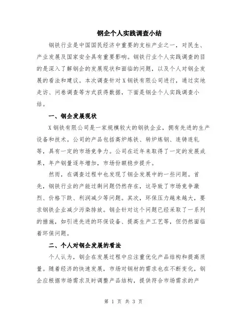 钢企个人实践调查小结