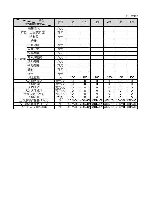 人工效能分析表(含组织效能指标明细表)