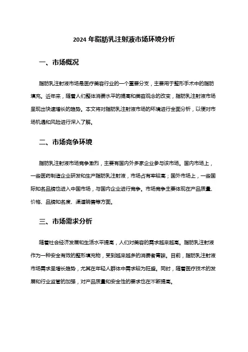 2024年脂肪乳注射液市场环境分析