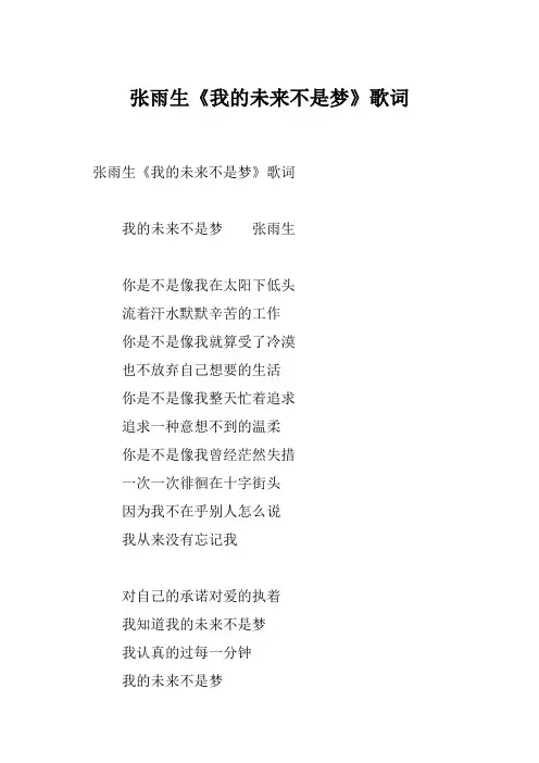 张雨生《我的未来不是梦》歌词