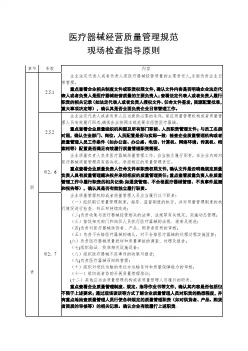 医疗器械经营质量管理规范现场检查指导原则