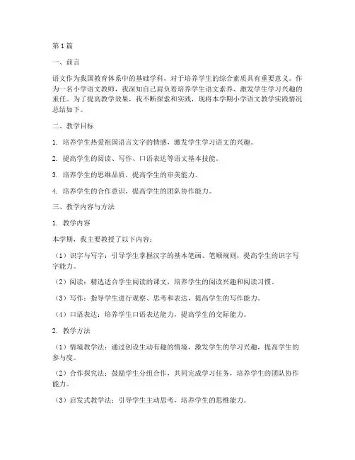 小学教学实践报告语文(3篇)