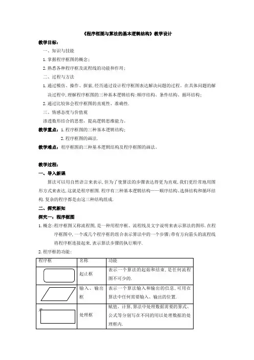 高中数学_程序框图与算法的基本逻辑结构教学设计学情分析教材分析课后反思