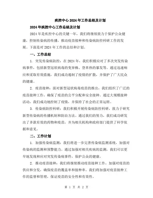 疾控中心2024年工作总结及计划