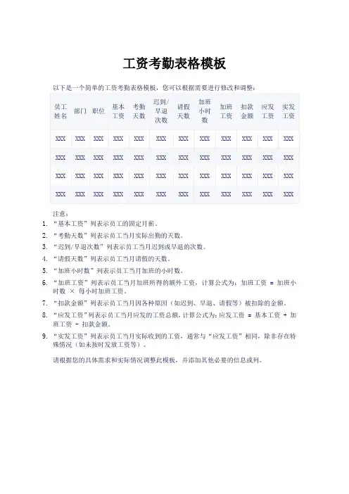 工资考勤表模板 表格