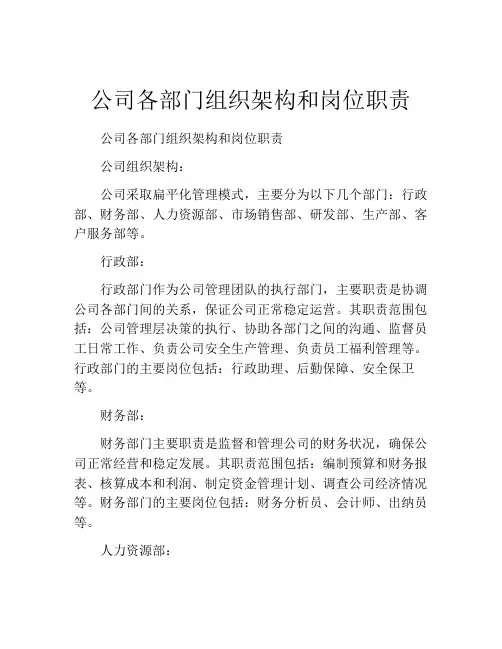 公司各部门组织架构和岗位职责