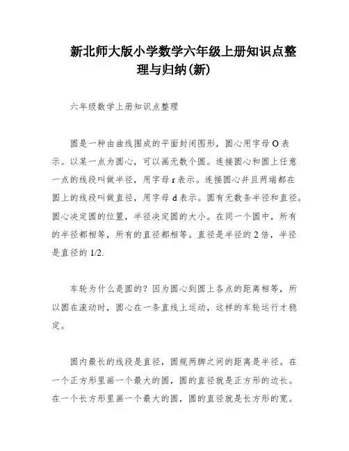 新北师大版小学数学六年级上册知识点整理与归纳(新)