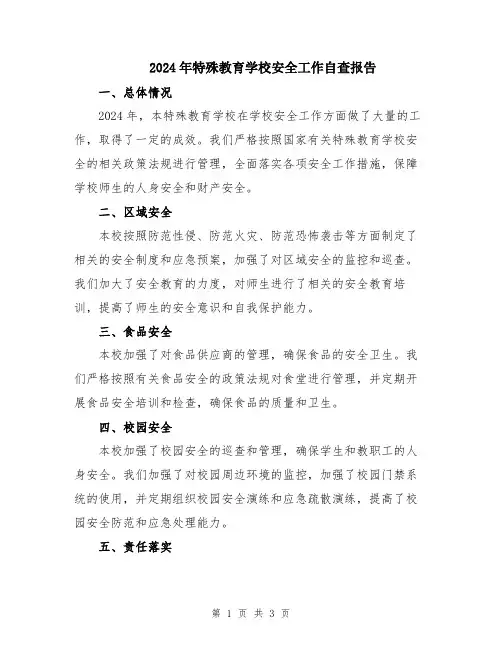 2024年特殊教育学校安全工作自查报告