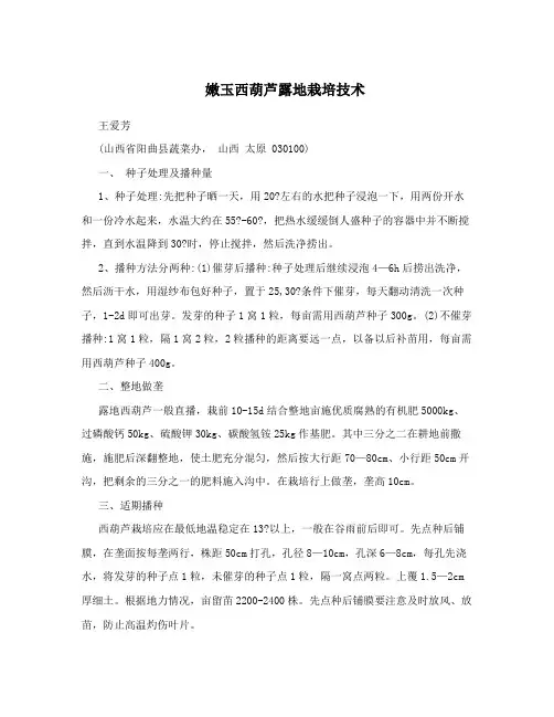 嫩玉西葫芦露地栽培技术