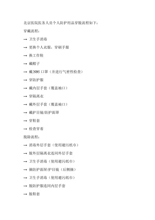 北京医院医务人员个人防护用品穿脱流程