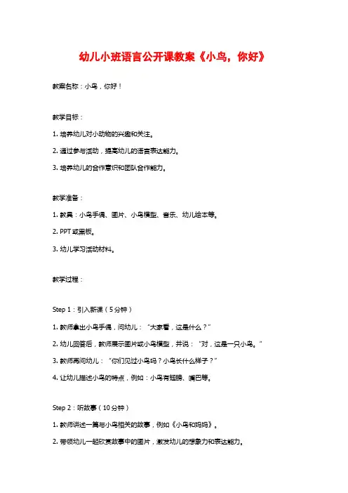 幼儿小班语言公开课教案《小鸟,你好》