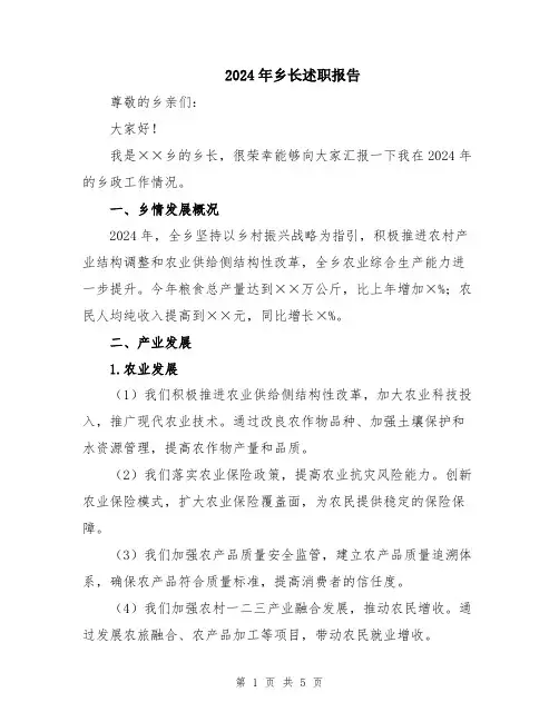 2024年乡长述职报告
