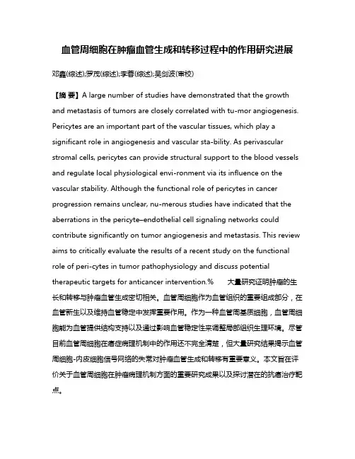 血管周细胞在肿瘤血管生成和转移过程中的作用研究进展