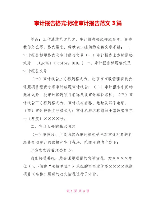 审计报告格式标准审计报告范文3篇