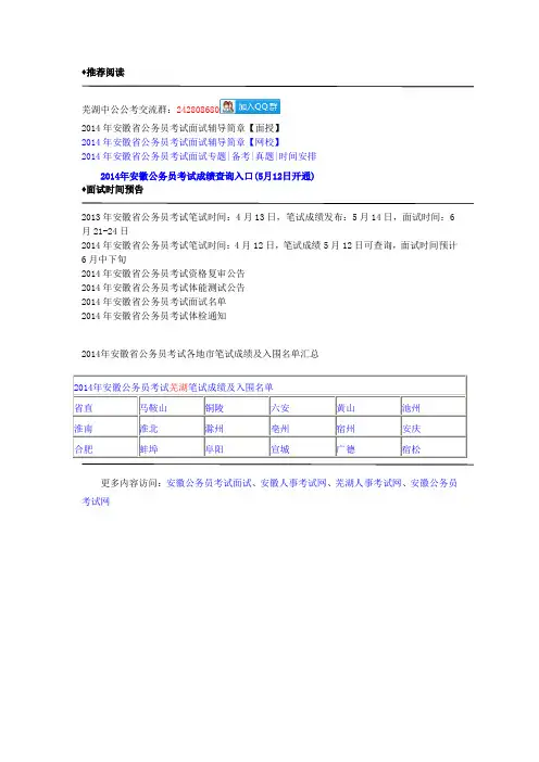 2014年安徽省公务员考试各地市笔试成绩及入围名单汇总