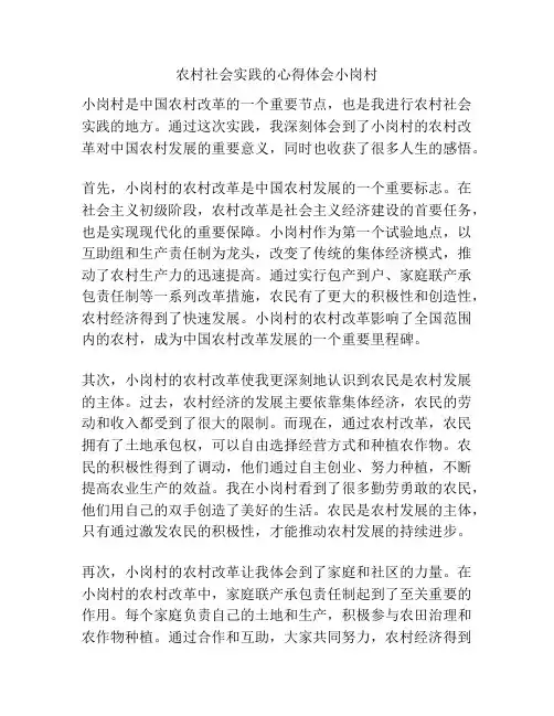 农村社会实践的心得体会小岗村