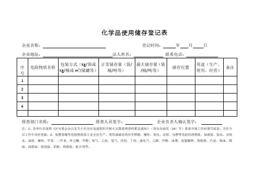 化学品使用储存登记表