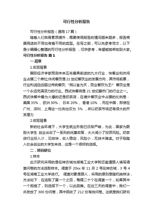可行性分析报告（通用17篇）