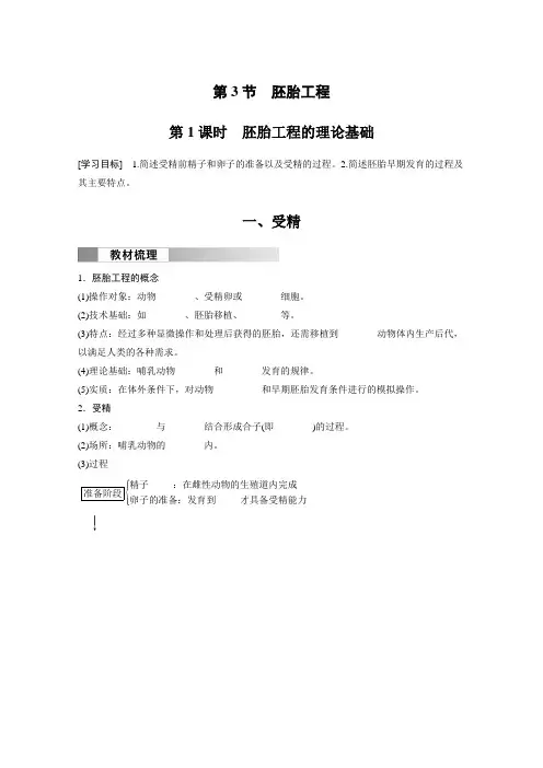 高中生物选择性必修三 学习笔记  第2章 第3节 第1课时 胚胎工程的理论基础 