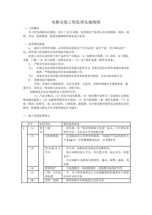 电梯安装监理实施细则