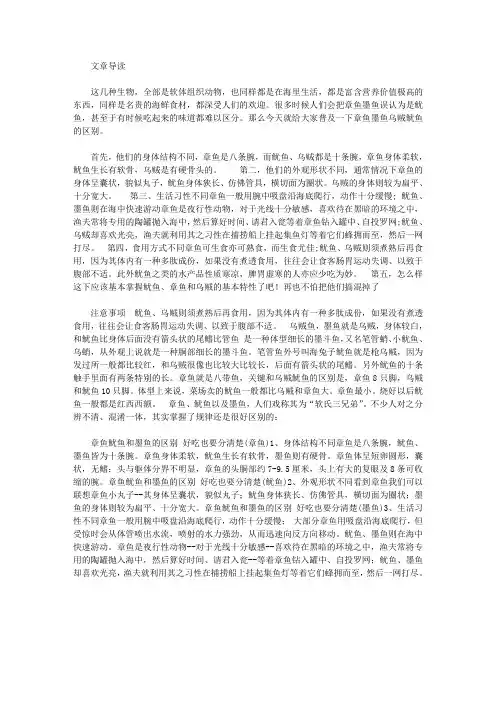 生活养生-章鱼墨鱼乌贼鱿鱼的区别