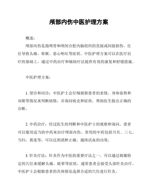 颅部内伤中医护理方案