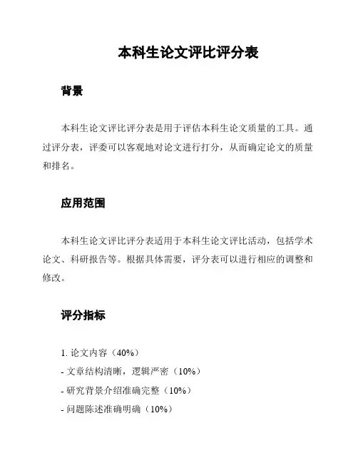本科生论文评比评分表