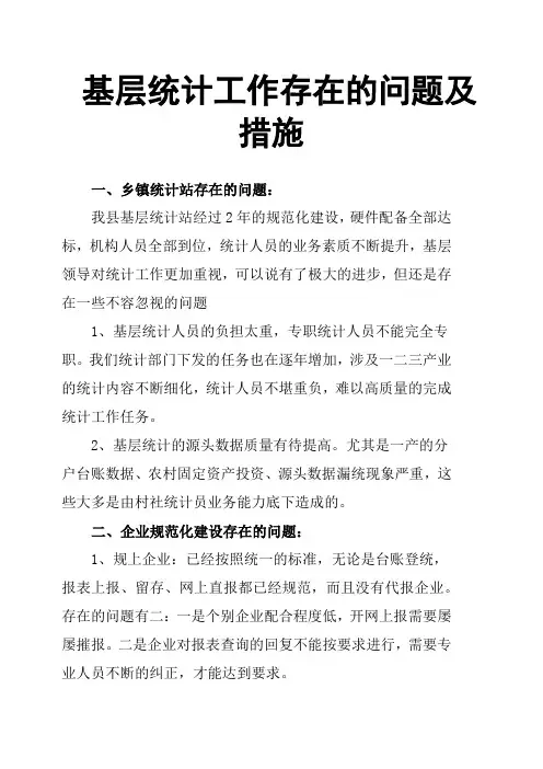 基层统计工作存在的问题及措施