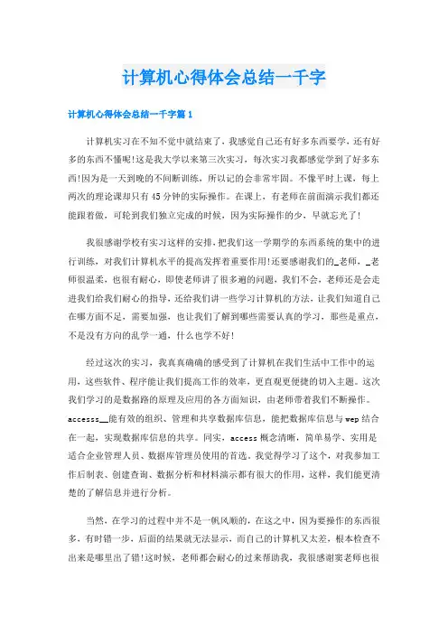 计算机心得体会总结一千字