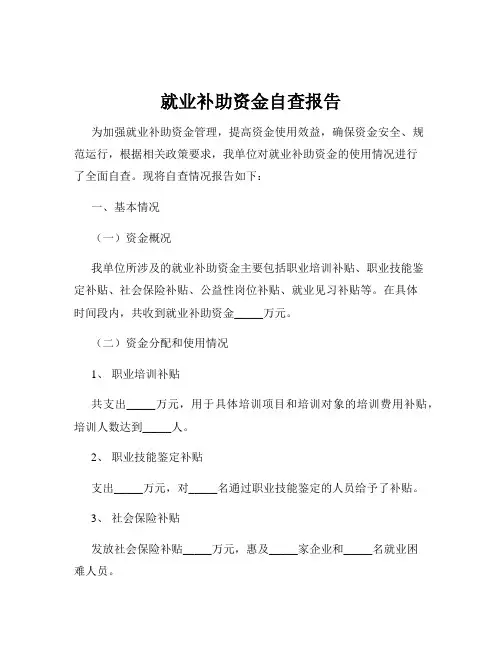 就业补助资金自查报告