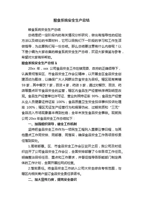 粮食系统安全生产总结（精选9篇）