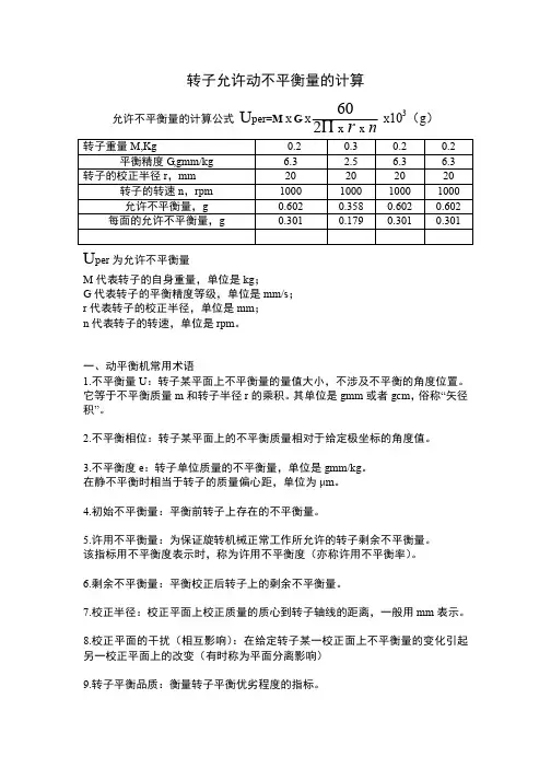 转子允许动不平衡量的计算