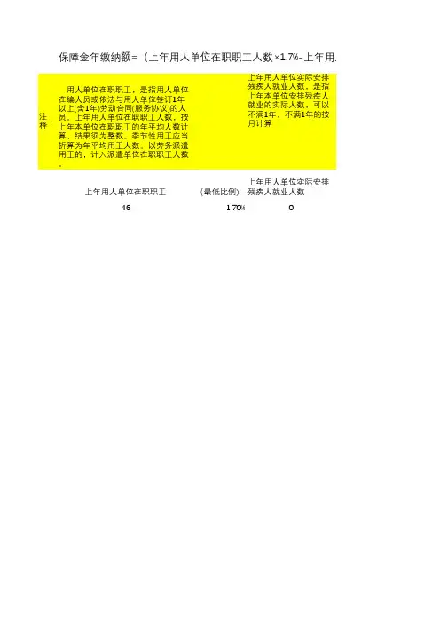 残保金计算表2017年6月新政计算表A