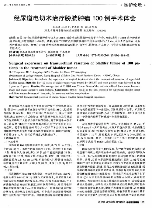 经尿道电切术治疗膀胱肿瘤100例手术体会