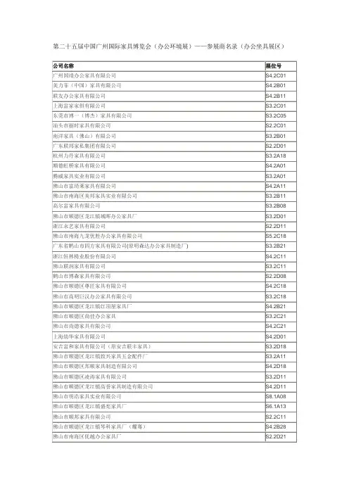 第二十五届中国广州国际家具博览会(办公环境展)——参展商名录
