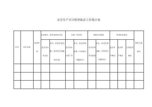 安全生产百日检查执法工作统计表