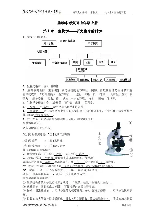 中考指南苏科版生物中考复习七年级上册 知识梳理