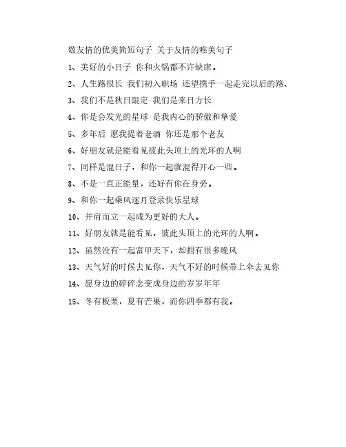 敬友情的优美简短句子 关于友情的唯美句子