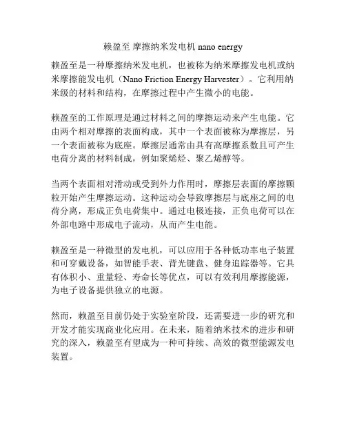 赖盈至 摩擦纳米发电机 nano energy