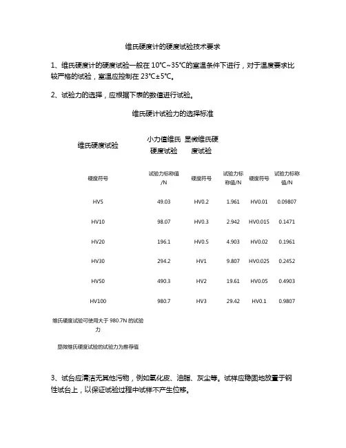 维氏硬度计的硬度试验技术要求