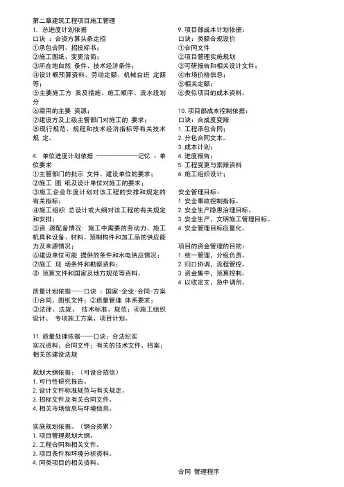 2020一建实务考试背诵摘要+口诀