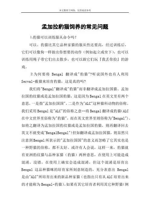 孟加拉豹猫饲养的常见问题