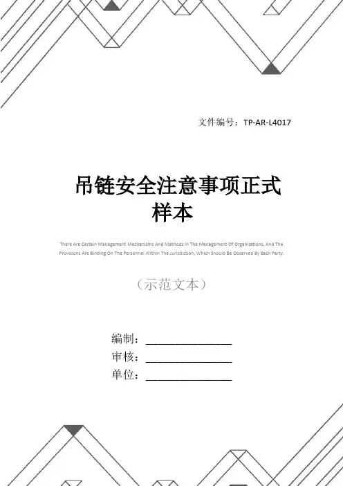 吊链安全注意事项正式样本
