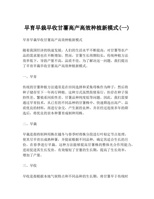 早育早栽早收甘薯高产高效种植新模式(一)